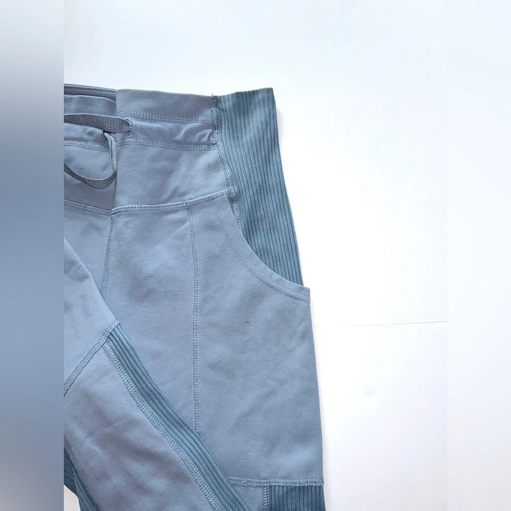 Glyder XS High-Waisted‎ Ice Blue Shape Leggings Joggers Pockets Ribbed Panels